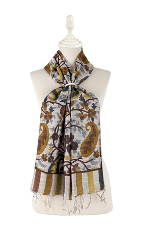 Brown Kani Pattern Silk Foulard - Thumbnail