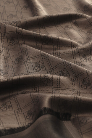 Brown Monogram Pattern Jacquard Silk Scarf - Thumbnail