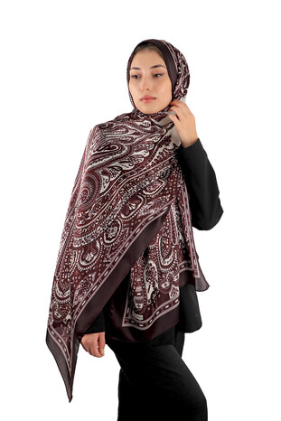 Brown Nile Pattern Sura Silk Scarf - Thumbnail