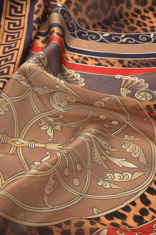 Brown Patterned Voile Silk Imported Scarf - Thumbnail