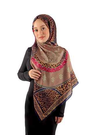 Brown Patterned Voile Silk Imported Scarf - Thumbnail