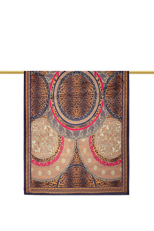 Brown Patterned Voile Silk Imported Scarf - Thumbnail