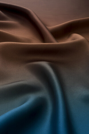 Brown Petrol Blue Gradient Twill Silk Square Scarf - Thumbnail