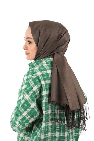 Brown Silk Look Scarf - Thumbnail