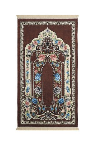 Brown Velvet Carpet Prayer Rug - Thumbnail