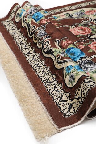 Brown Velvet Carpet Prayer Rug - Thumbnail