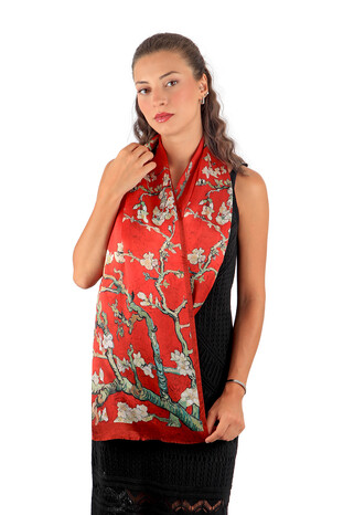 Burgundy Almond Blossom Silk Foulard - Thumbnail