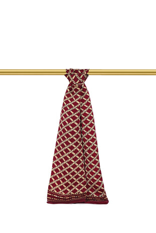 Burgundy Bamboo Pattern Men's Silk Foulard - Thumbnail