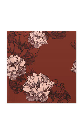 Burgundy Begonia Pattern Sura Silk Square Scarf - Thumbnail