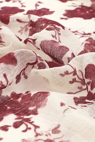 Burgundy Flower Crepe Scarf - Thumbnail