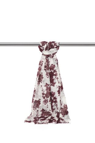 Burgundy Flower Crepe Scarf - Thumbnail