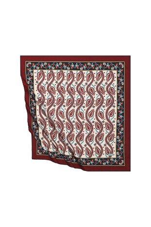 Burgundy Ivy Tulip Pattern Silky Square Scarf - Thumbnail