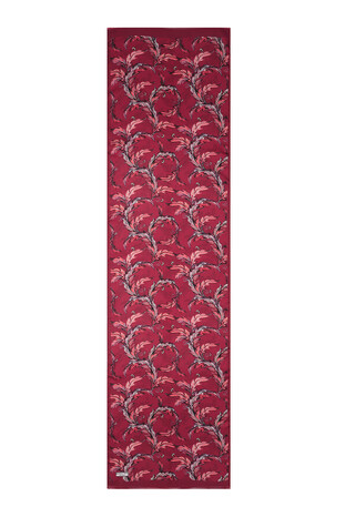 Burgundy Leaf Pattern Silk Foulard - Thumbnail