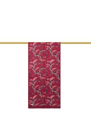 Burgundy Leaf Pattern Silk Foulard - Thumbnail