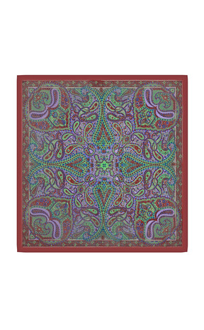 Burgundy Patterned Indian Silk Square Scarf - Thumbnail