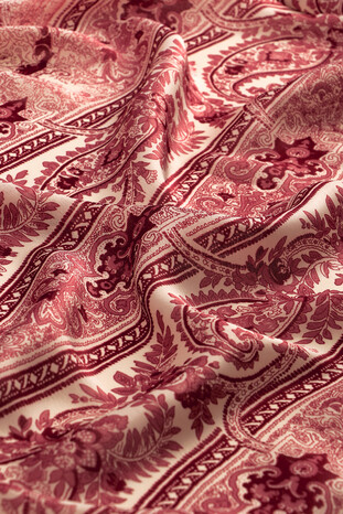 Burgundy Patterned Silk Look Scarf - Thumbnail