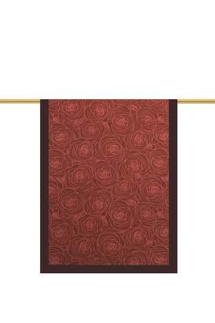 Burgundy Rosa Pattern Twill Silk Scarf - Thumbnail