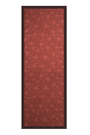 Burgundy Rosa Pattern Twill Silk Scarf - Thumbnail