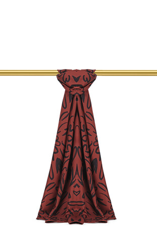 Burgundy Spring Pattern Twill Silk Scarf - Thumbnail