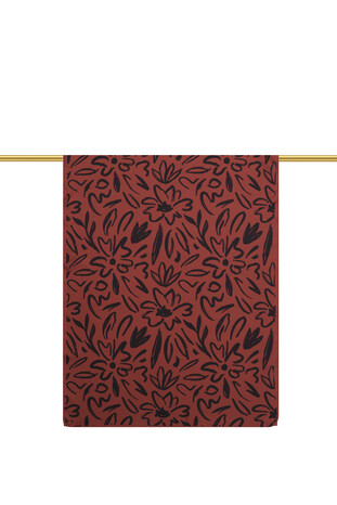 Burgundy Spring Pattern Twill Silk Scarf - Thumbnail