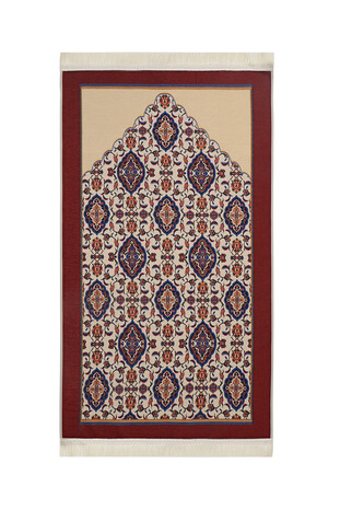 Burgundy Tile Tulip Pattern Tapestry Prayer Rug - Thumbnail