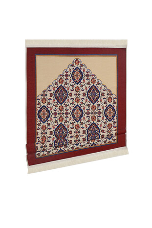 Burgundy Tile Tulip Pattern Tapestry Prayer Rug - Thumbnail