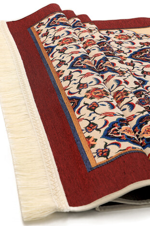 Burgundy Tile Tulip Pattern Tapestry Prayer Rug - Thumbnail