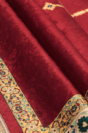 Burgundy Velvet Carpet Prayer Rug - Thumbnail