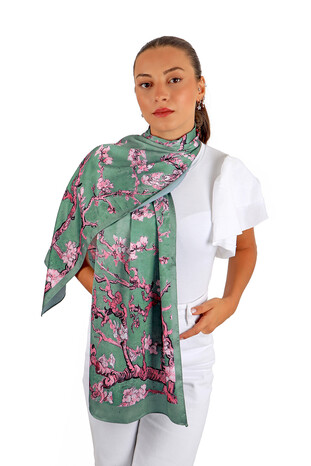 Cagla Almond Flower Silky Foulard - Thumbnail