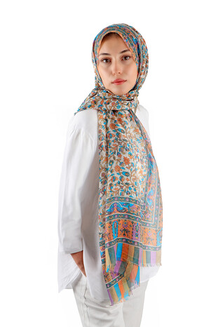 Cagla Patterned Indian Silk Scarf - Thumbnail