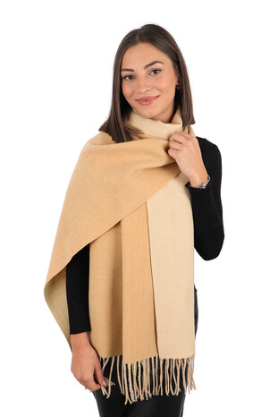 Camel Cream Double Sided Winter Shawl - Thumbnail