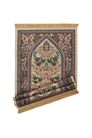 Camel Velvet Carpet Prayer Rug - Thumbnail