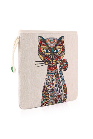 Cat Pattern Tapestry Handbag - Thumbnail