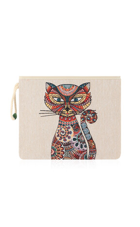 Cat Pattern Tapestry Handbag - Thumbnail