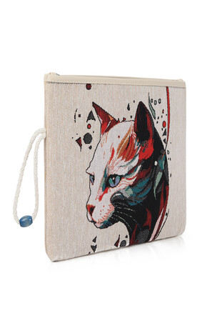 Cat Pattern Tapestry Handbag - Thumbnail