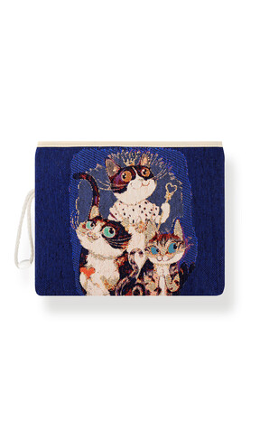 Cat Pattern Tapestry Handbag - Thumbnail