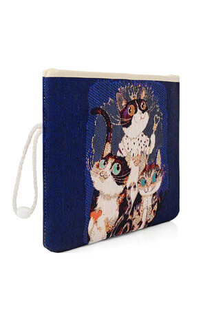 Cat Pattern Tapestry Handbag - Thumbnail