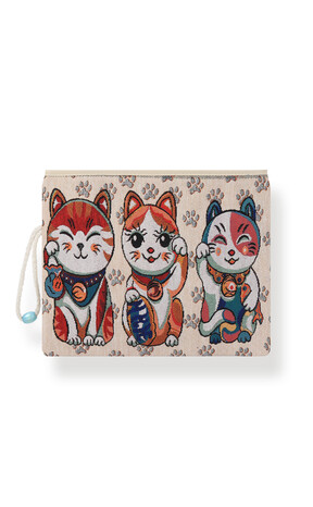 Cat Pattern Tapestry Handbag - Thumbnail