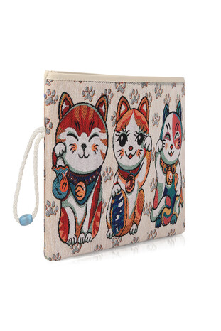 Cat Pattern Tapestry Handbag - Thumbnail