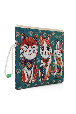 Cat Pattern Tapestry Handbag - Thumbnail