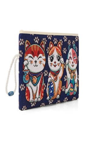 Cat Pattern Tapestry Handbag - Thumbnail