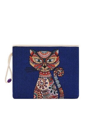 Cat Pattern Tapestry Handbag - Thumbnail