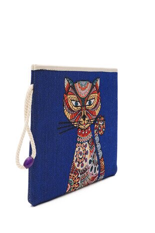 Cat Pattern Tapestry Handbag - Thumbnail