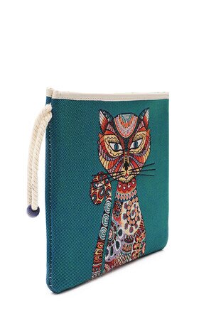 Cat Pattern Tapestry Handbag - Thumbnail