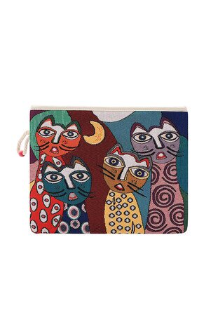 Cat Pattern Tapestry Handbag - Thumbnail