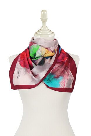 Cherry Poppy Pattern Silky Foulard - Thumbnail