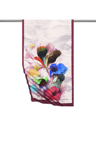 Cherry Poppy Pattern Silky Foulard - Thumbnail