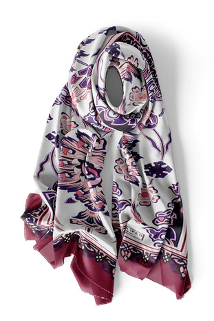 Cherry Purple Tile Tulip Voile Silk Foulard - Thumbnail