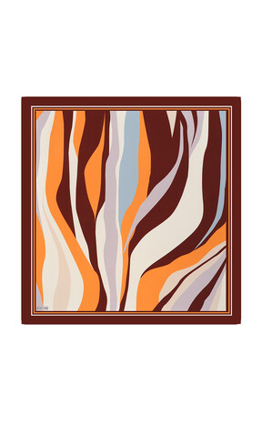 Cinnamon Wave Pattern Twill Silk Square Scarf - Thumbnail