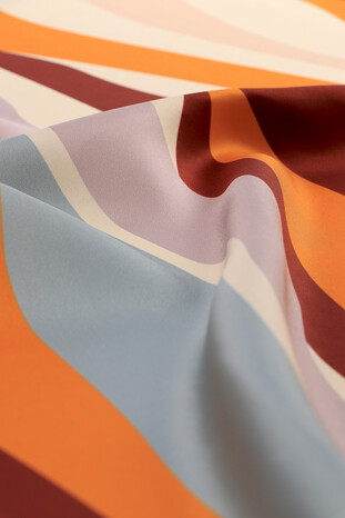 Cinnamon Wave Pattern Twill Silk Square Scarf - Thumbnail